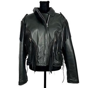 Classic Leather Western Fringe Thick Lined Leather Coat - Women’s 14
